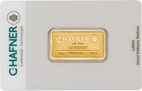 5 g C.HAFNER Feingoldbarren geprägt – Certicard Vorderseite