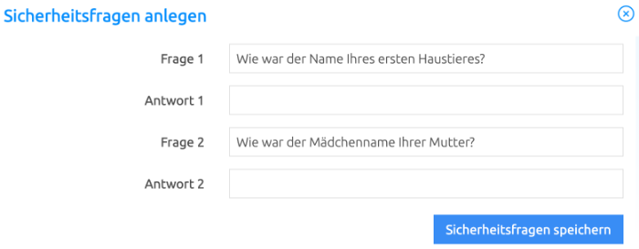 Sicherheitsfrage anlegen
