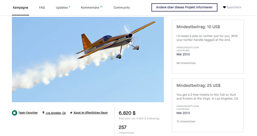 Crowdfunding Kickstarter Flugzeug